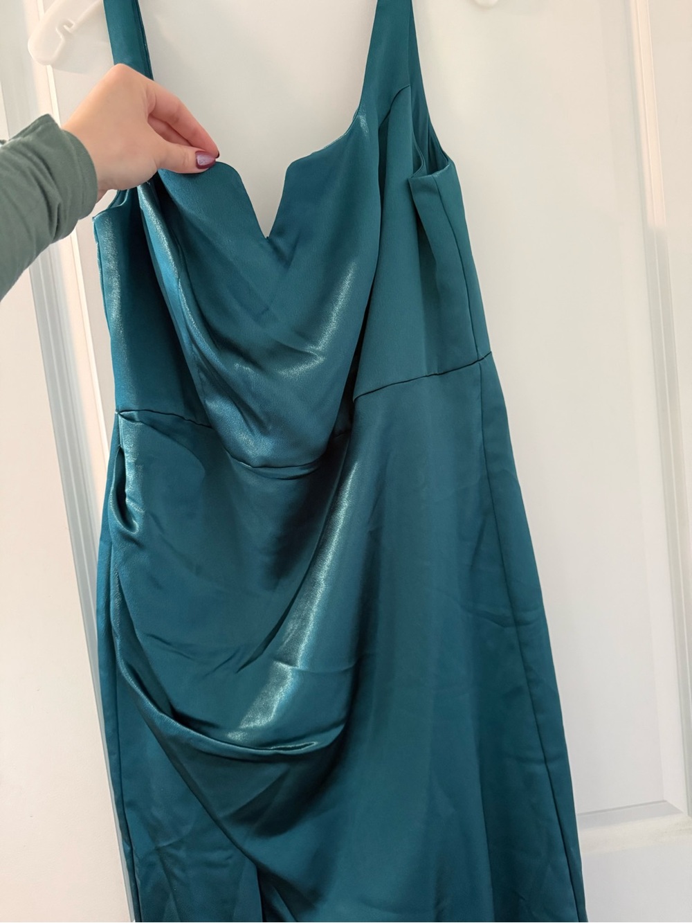 Elegant Teal Dress Notch Neckline w/ leg slit